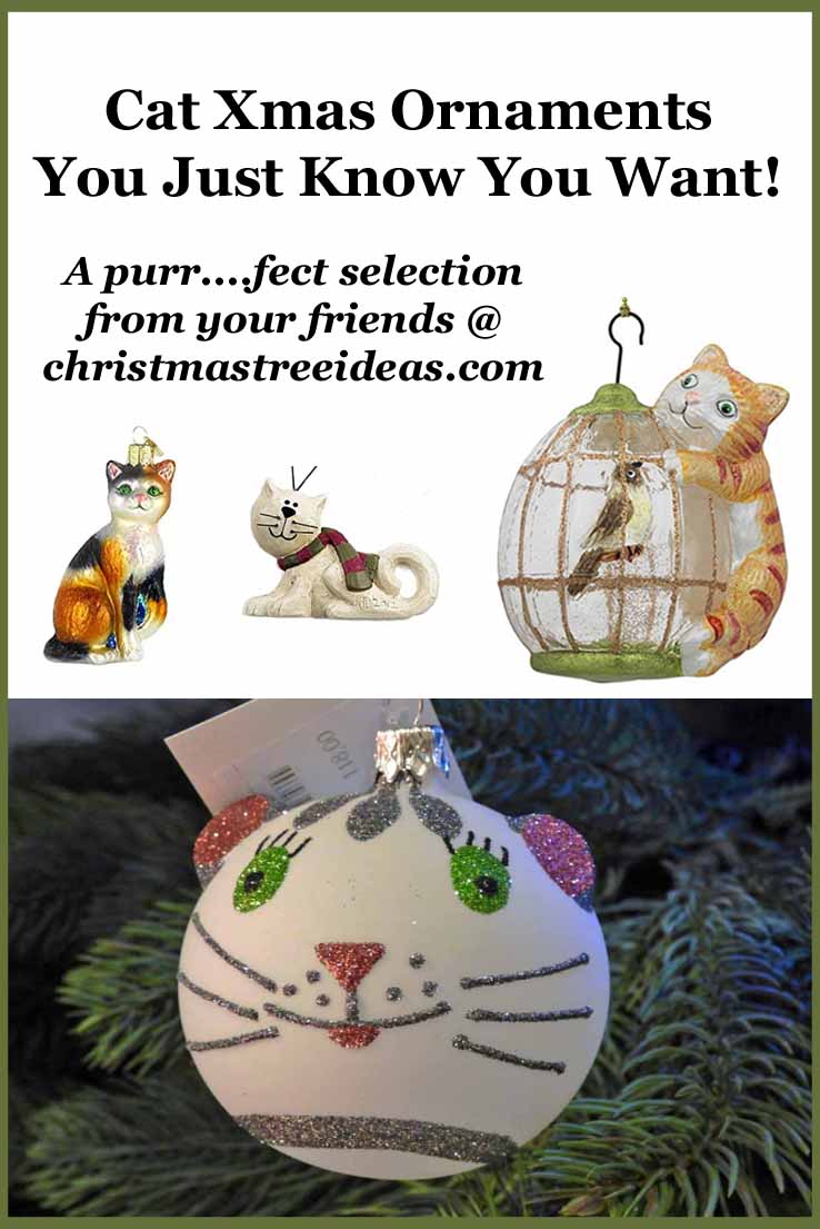 selection of cat christmas ornaments