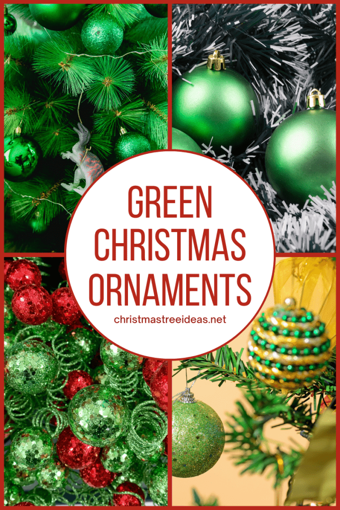 Green Christmas ornaments are perfect for your Christmas tree A few images of green Christmas ornaments adding a timeless warmth to Christmas tree decor.