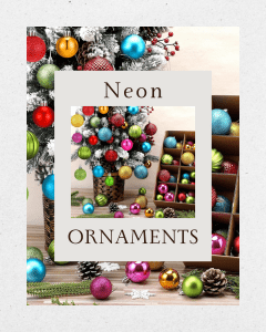 Fun Christmas tree decked out in neon ornaments Neon ornaments on a Christmas tree