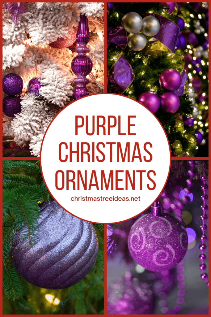 Several trees featuring purple christmas ornaments Purple Christmas tree ornaments - which style do you prefer