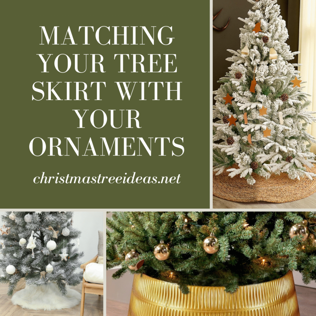 Examples of tree skirts and alternatives matching Christmas tree ornaments