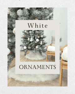White Christmas Ornaments on a Christmas Tree White Christmas ornaments on a flocked tree
